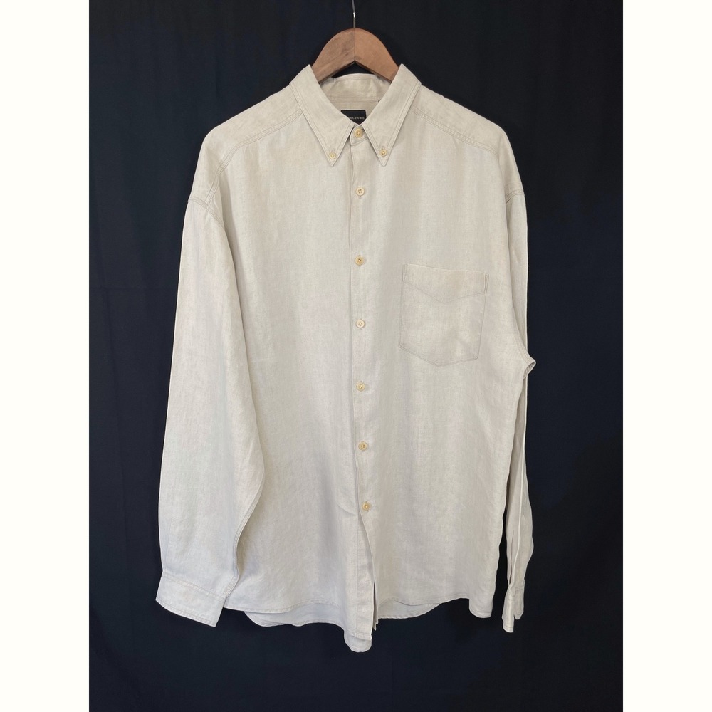 Structure Mens 100%Linen Button Down Shirt L Oatmeal Vintage 90s Preppy‎ Classic